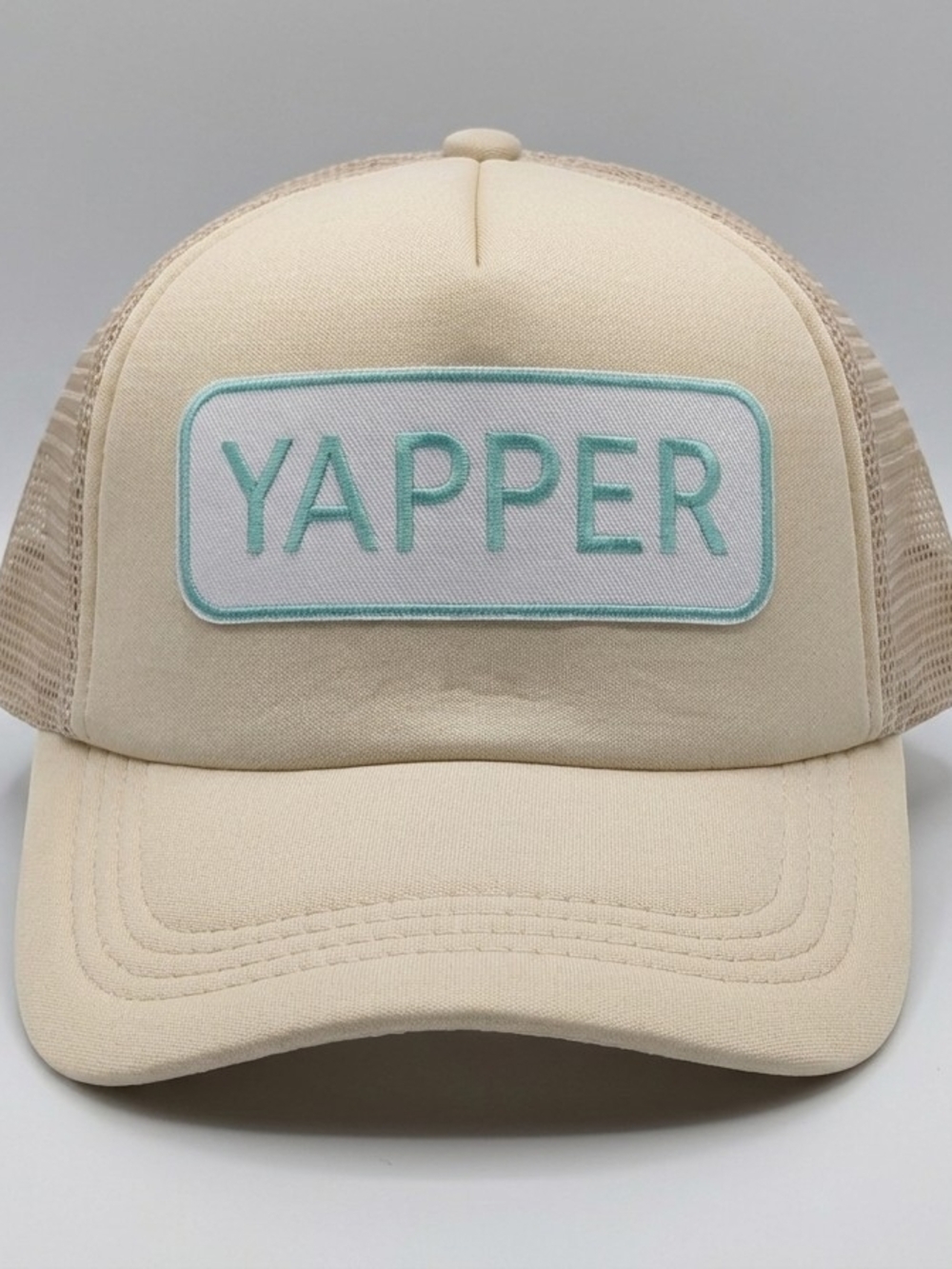 Beige Trucker Hat with Mint Accent